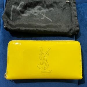 Saint Laurent Patent Leather Zip-Around Wallet in Yellow